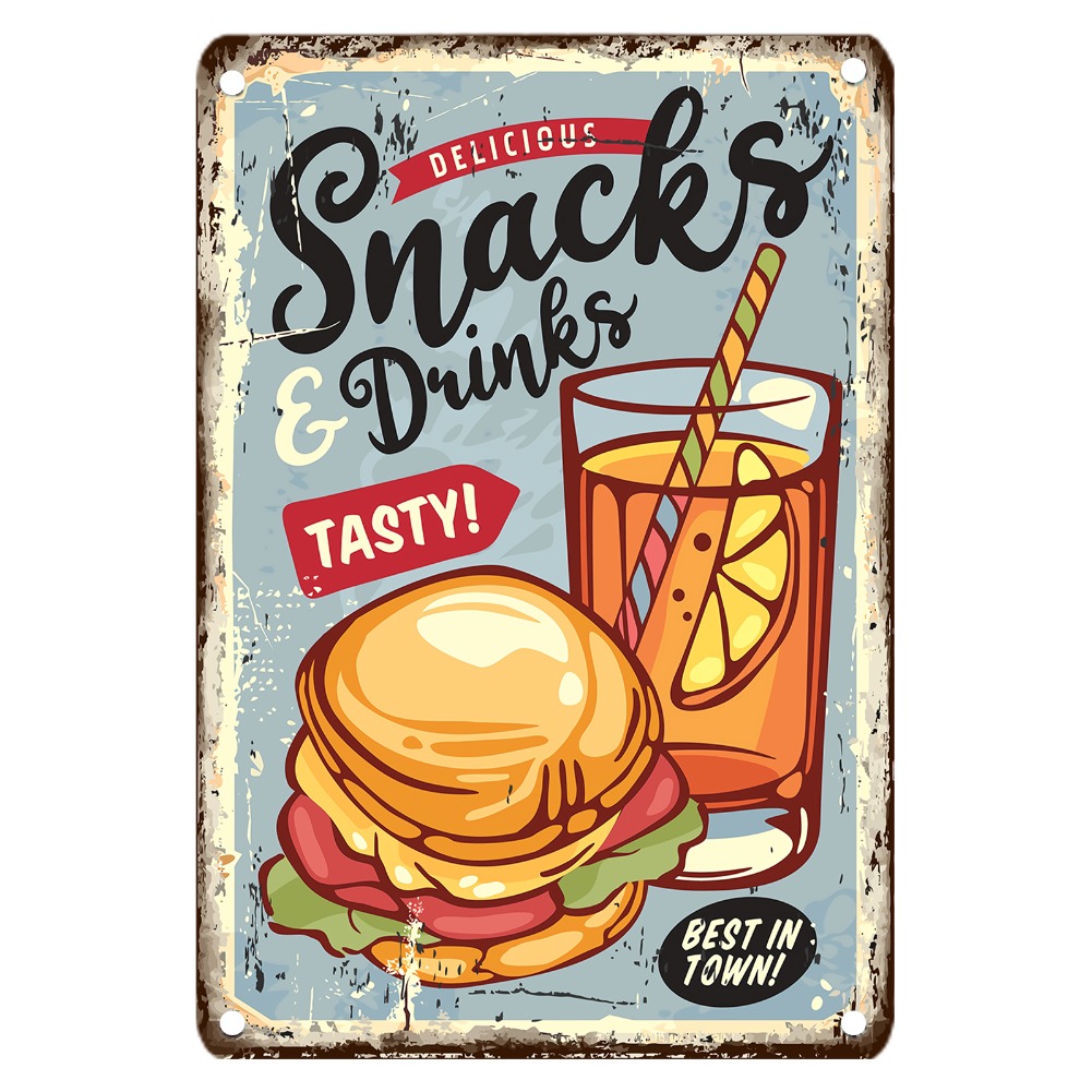Metalowy szyld w stylu vintage – Food Snacks Easy recenzja i cena